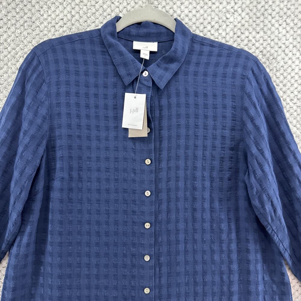 J Jill Tunic Everyday Blouse Womens S Blue Cotton Button Front Shirt Semi Sheer - Picture 5 of 13